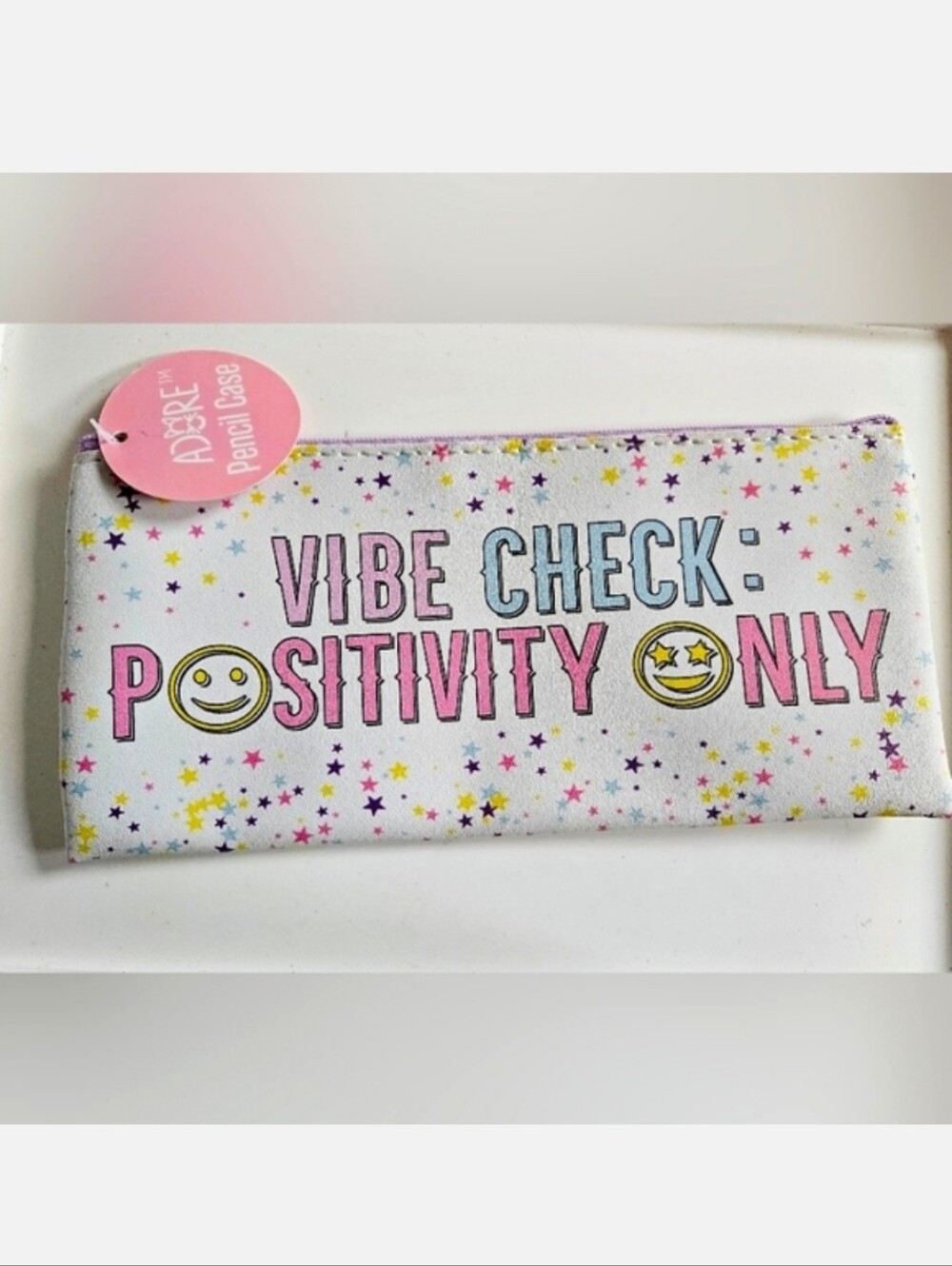 NWT VINYL ZIPPER POUCH VIBE CHECK: POSITIVITY ONLY COSMETICS/PENCIL CASE!